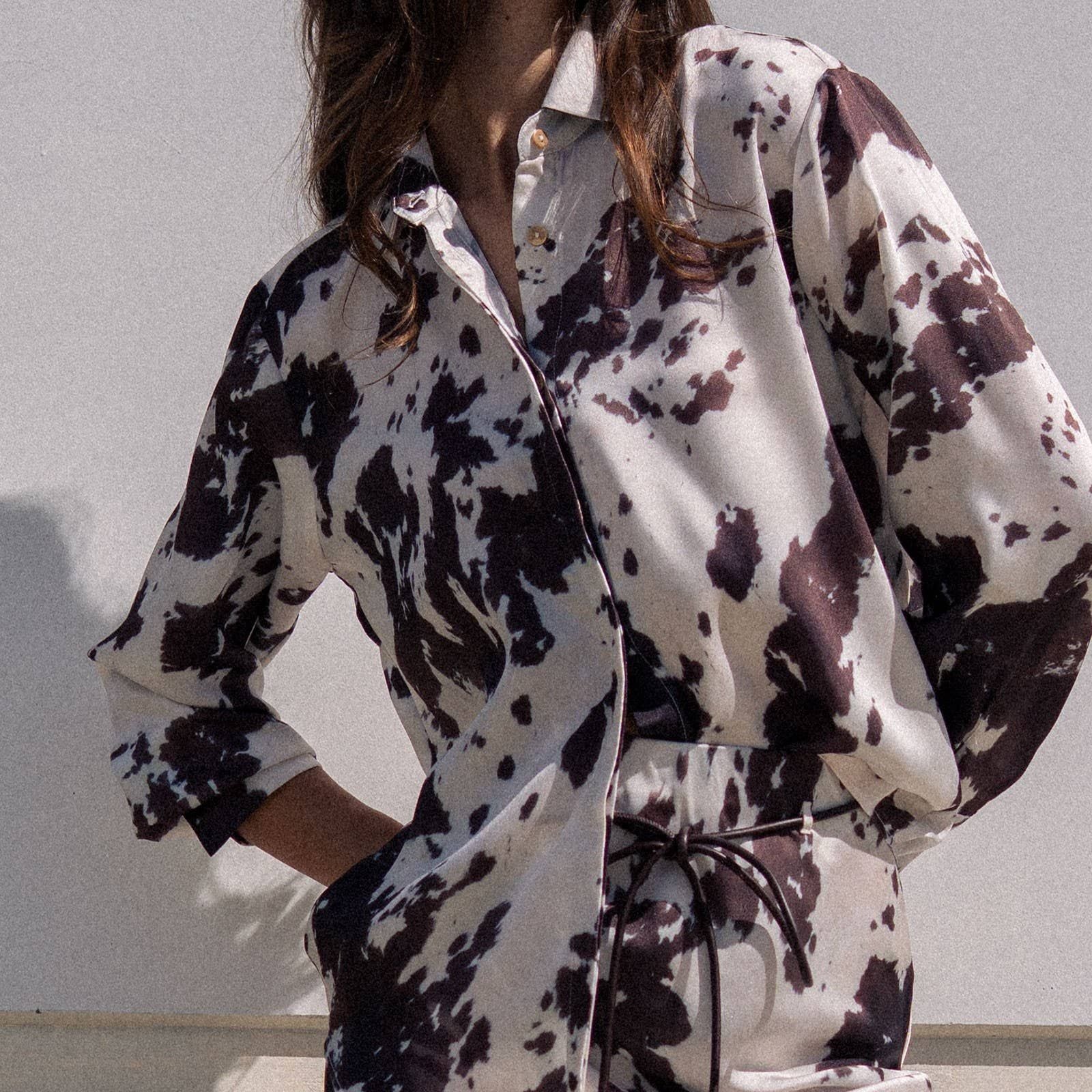 Cowhide Print Western Button Down Shirt