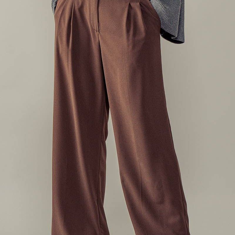 Sophisticated High Rise Front Pleated Wide Leg Trousers