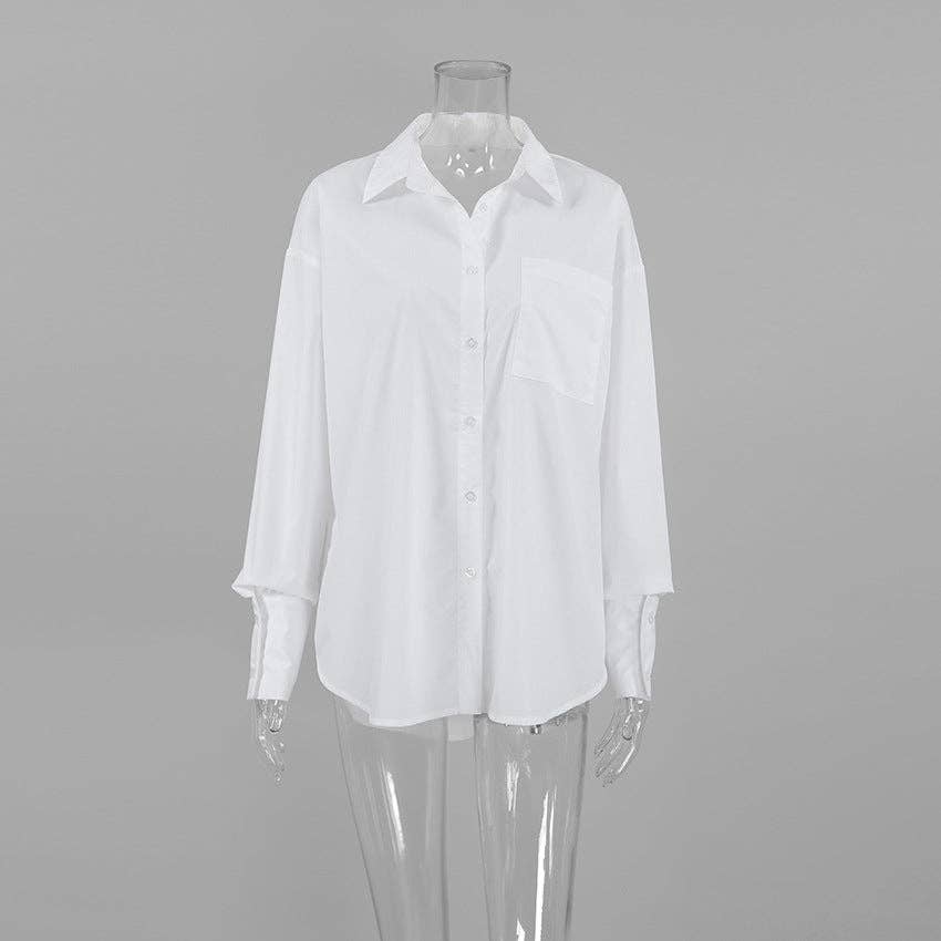 White Lapel Collar Botton Down Fit Daily Shirt