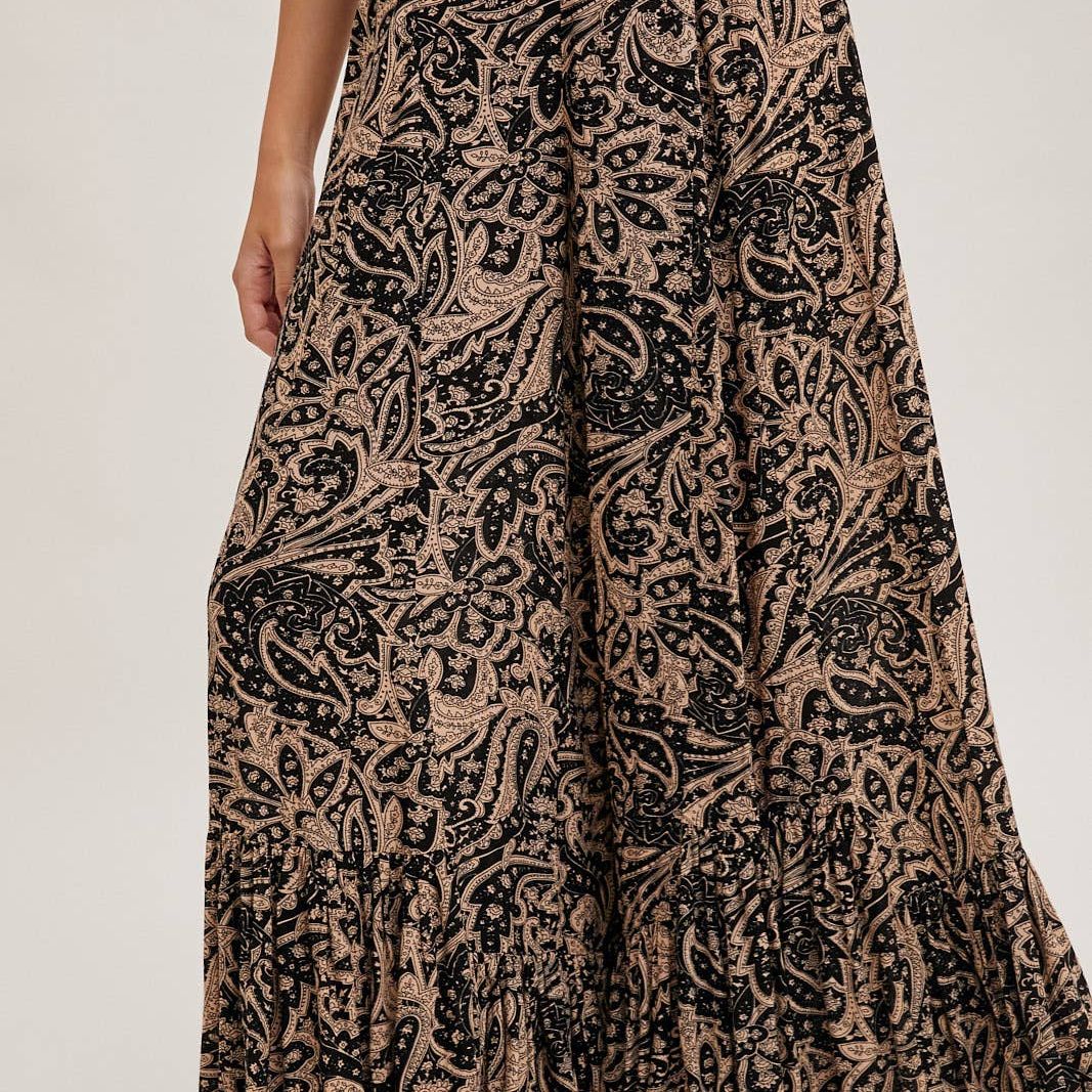 PAISLEY PRINT WIDE RUFFLED PANTS