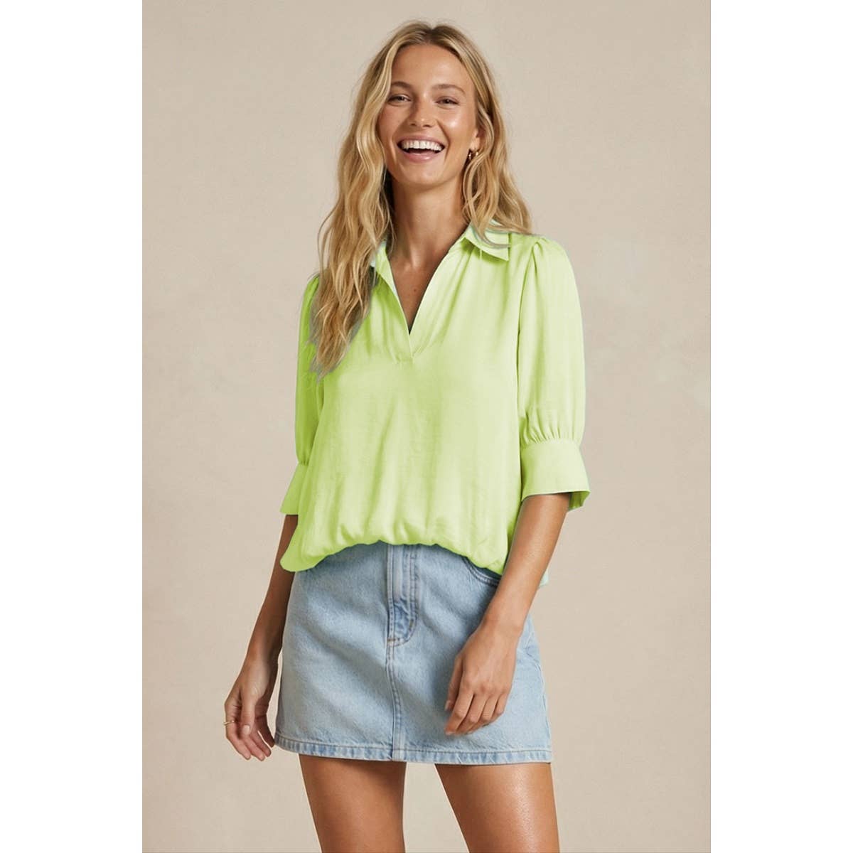 Naked Zebra high-low bubble-hem blouse on model