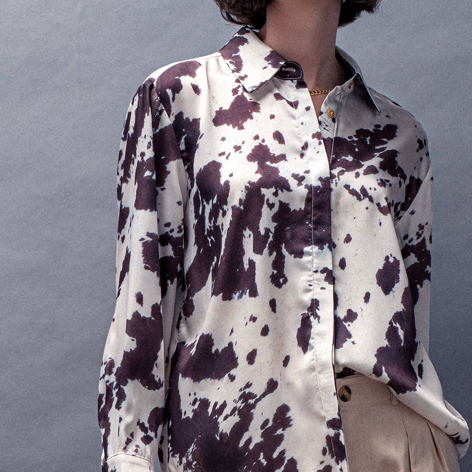 Cowhide Print Western Button Down Shirt