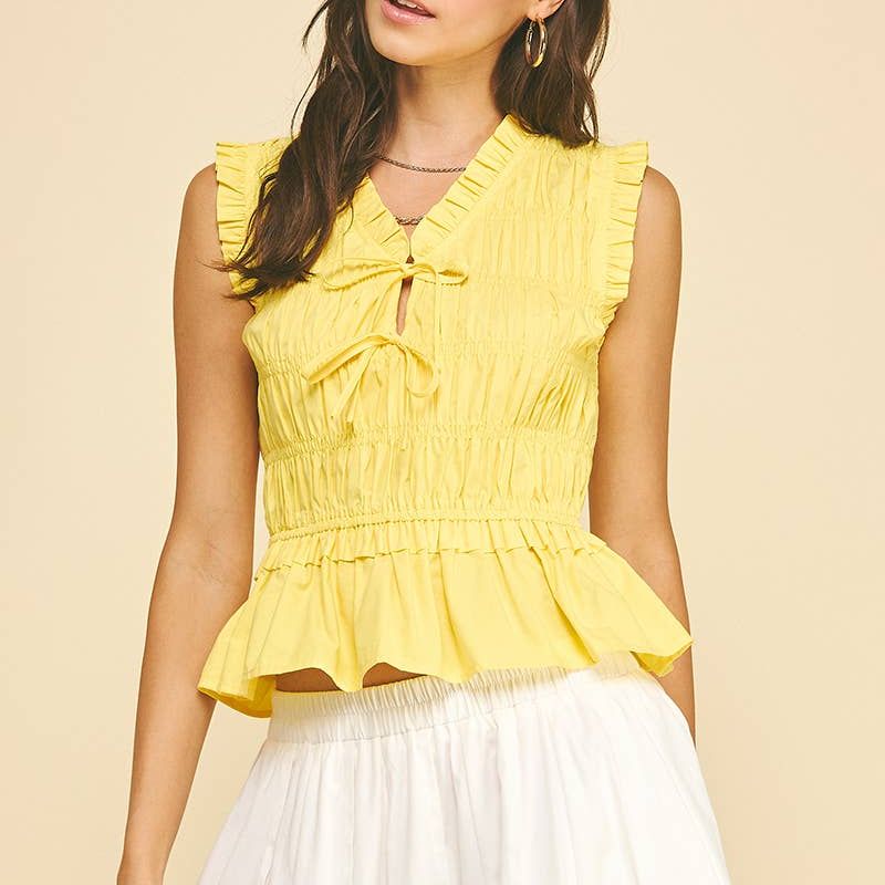 PINCH- FRONT-TIE DETAILED SMOCKING TOP - 5555T