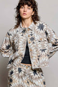Geometric Star Wide Long Sleeve Quilted Stitch Woven Jacket
