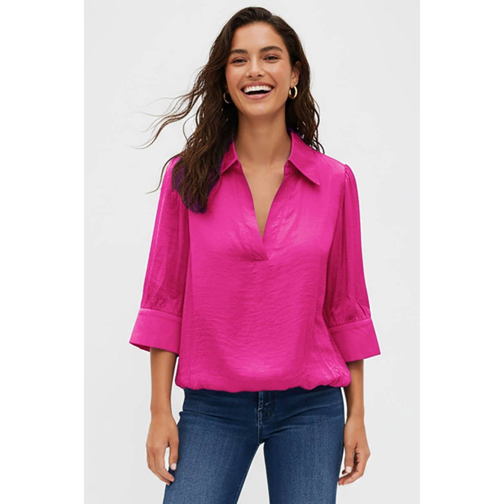 Naked Zebra high-low bubble-hem blouse on model