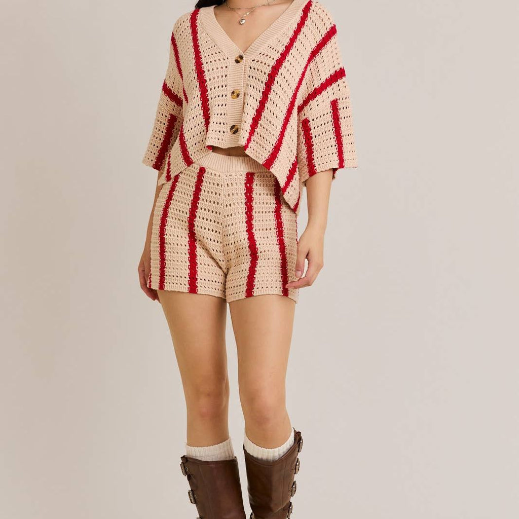 OPEN KNIT BUTTON DOWN SWEATER TOP