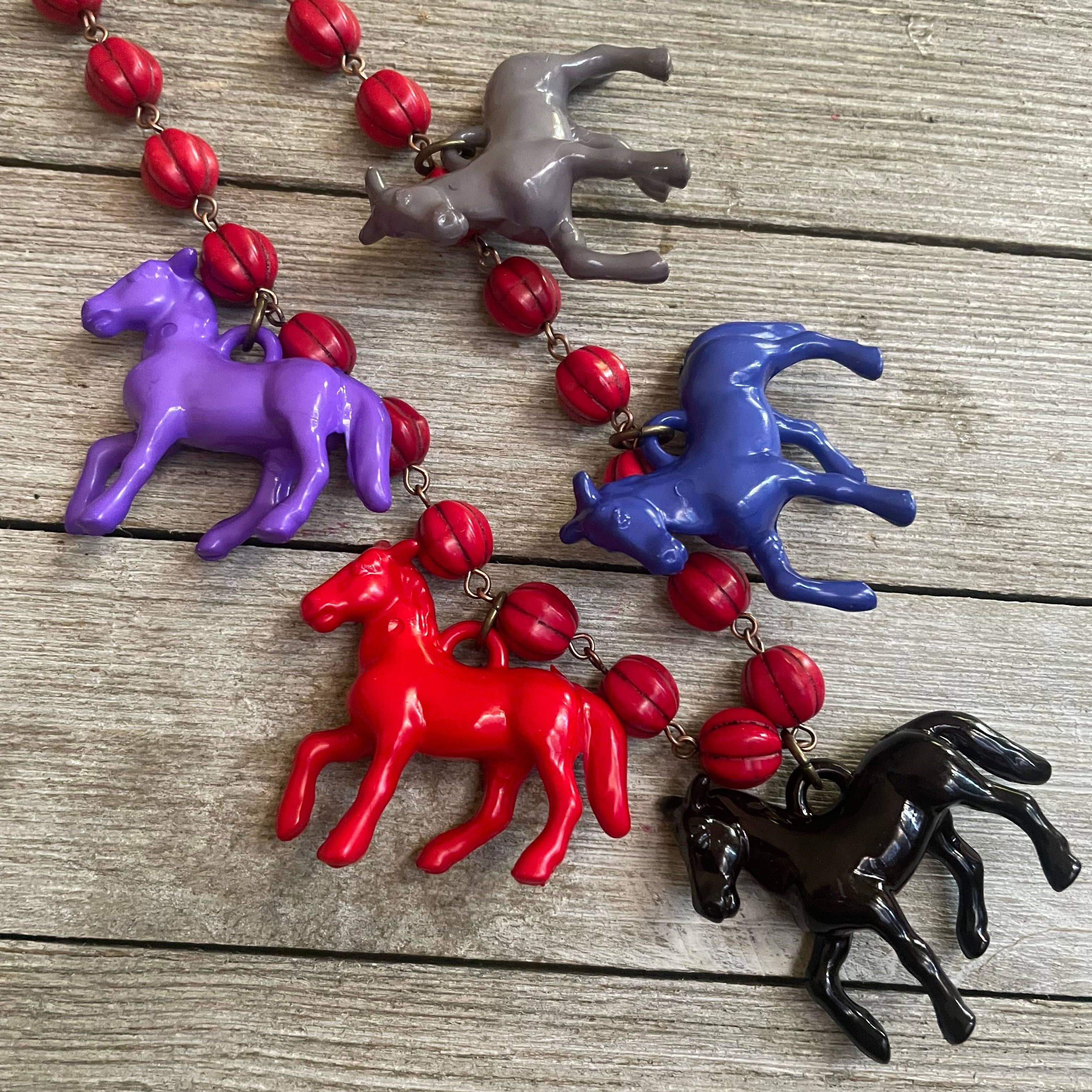 Pony Horse Club Necklace on Red Beads
