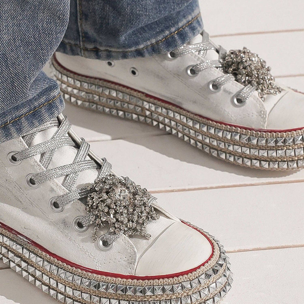 BEDAZZELED DECOR ROCKSTUD PLATFORM HIGH TOP SNEAKERS