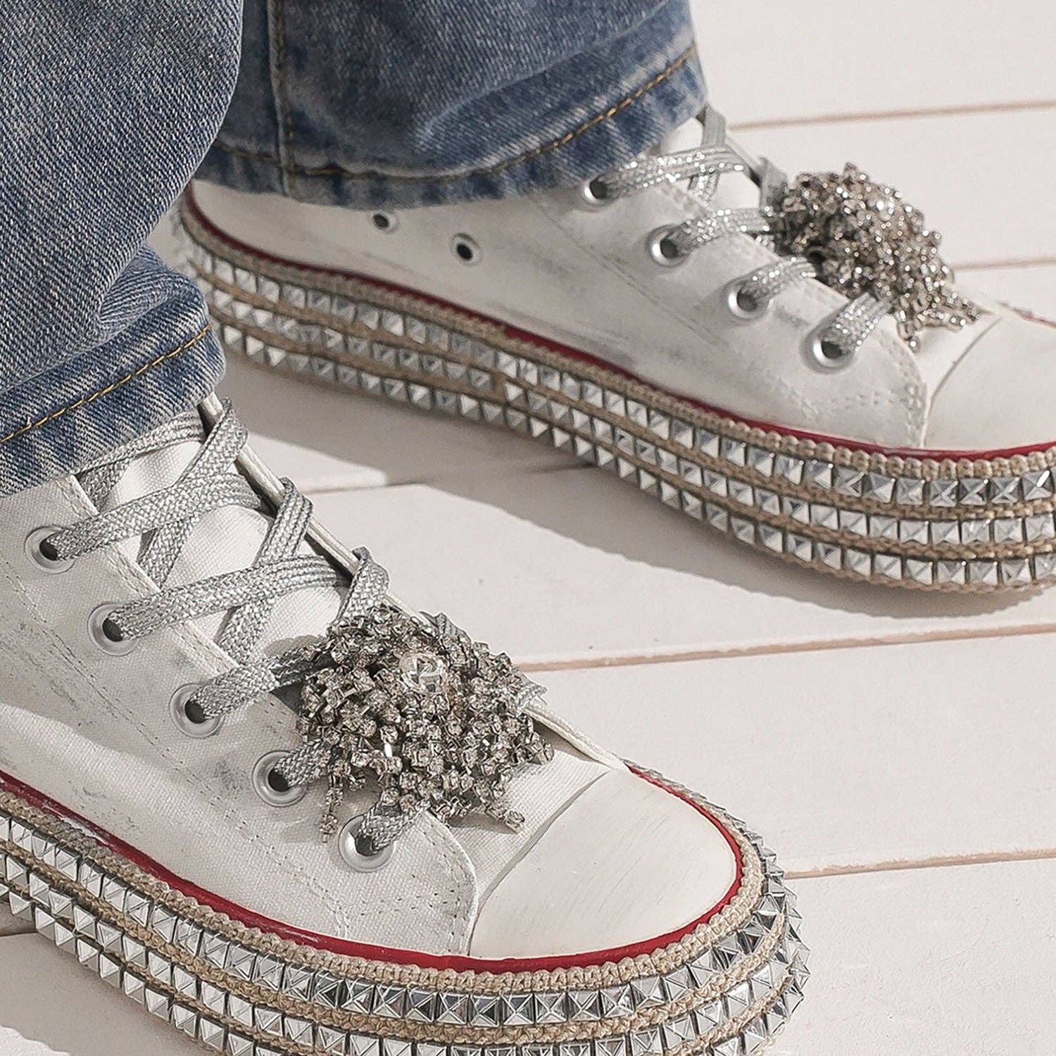BEDAZZELED DECOR ROCKSTUD PLATFORM HIGH TOP SNEAKERS