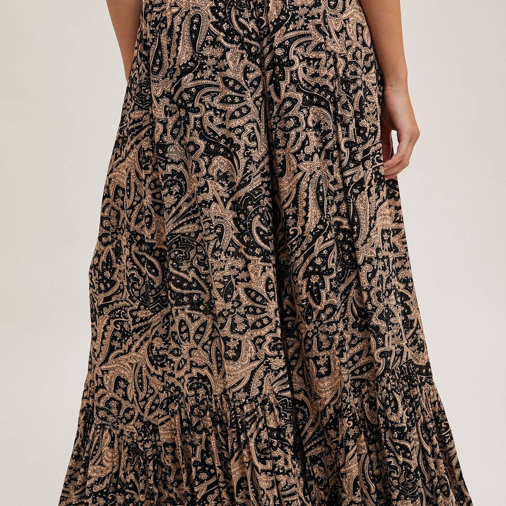 PAISLEY PRINT WIDE RUFFLED PANTS
