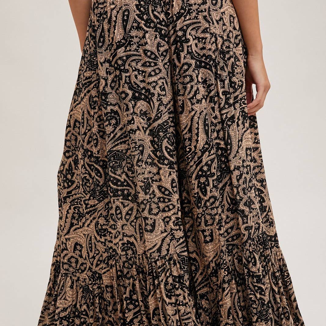 PAISLEY PRINT WIDE RUFFLED PANTS