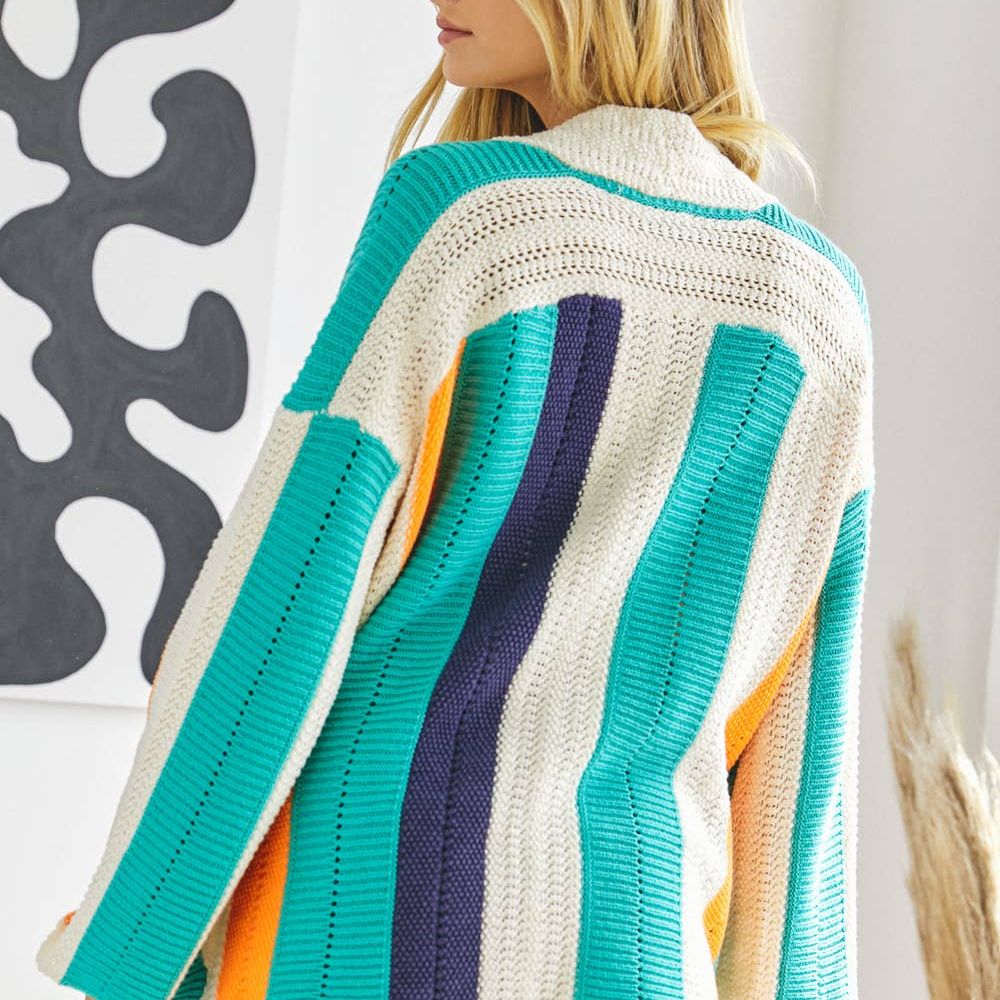COLOR BLOCK LONG SLEEVE CARDIGAN