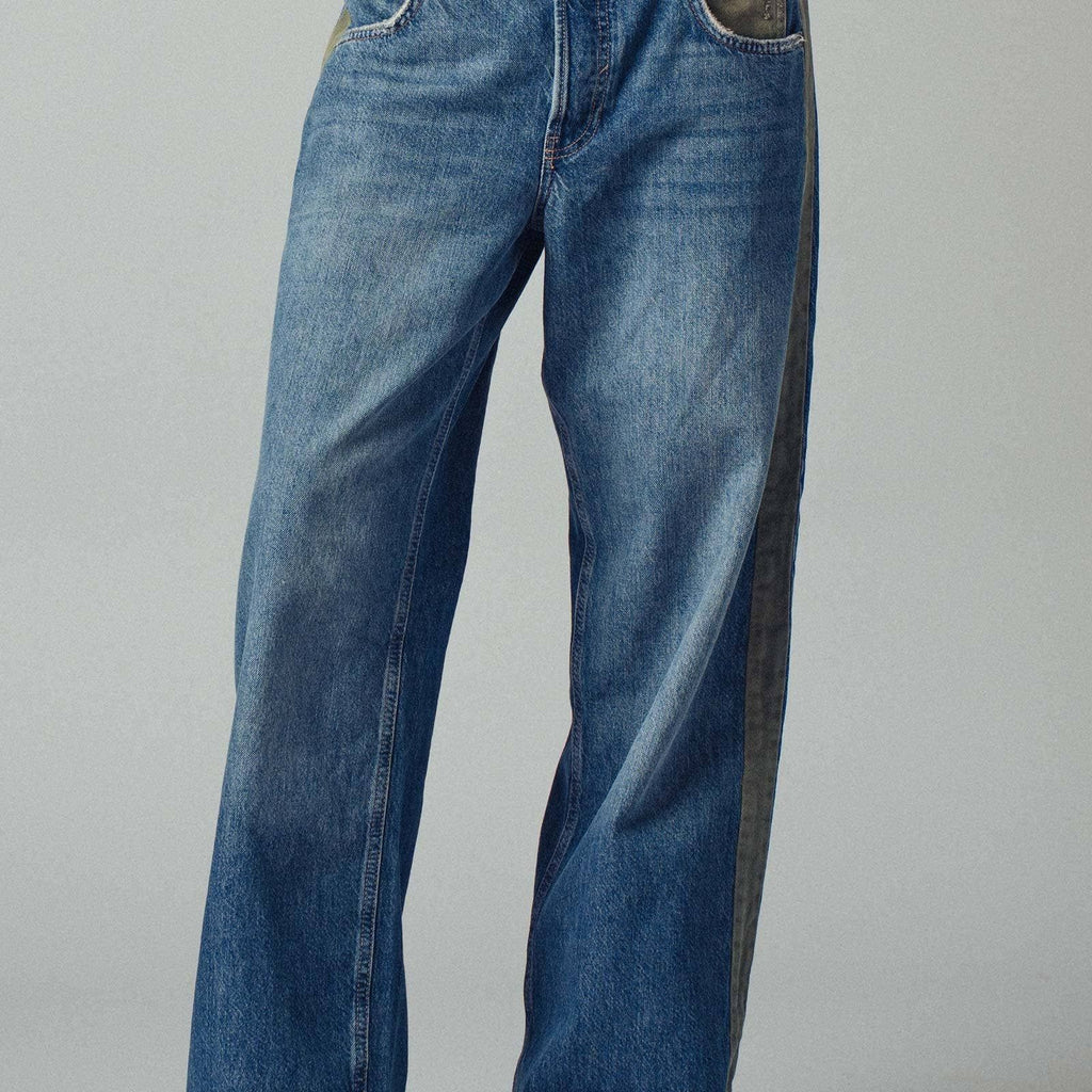Wide-Leg Utility Stripe Denim Jeans