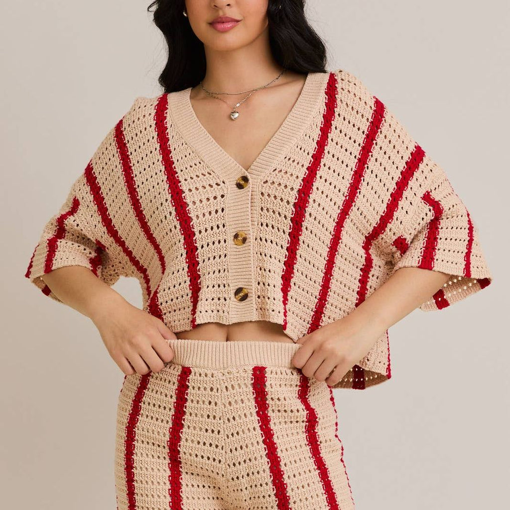 OPEN KNIT BUTTON DOWN SWEATER TOP