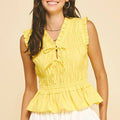 PINCH- FRONT-TIE DETAILED SMOCKING TOP - 5555T