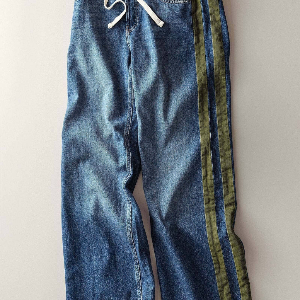 Wide-Leg Utility Stripe Denim Jeans