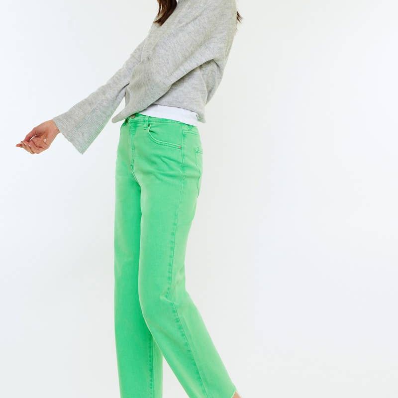 High Rise Slim Wide Leg Neon Green