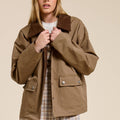 Barn Jacket with Corduroy Collar and Snap Pockets