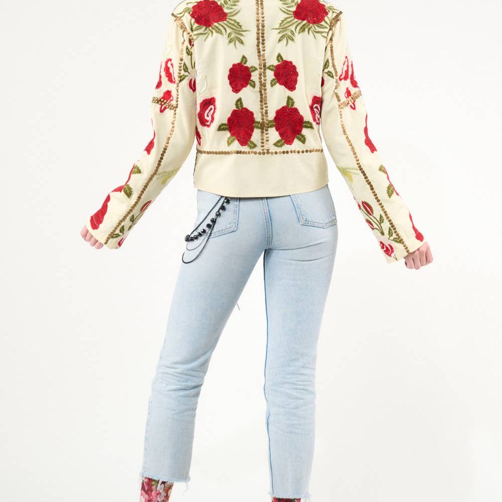 Carmen Embroidered Denim Motorcycle Jacket