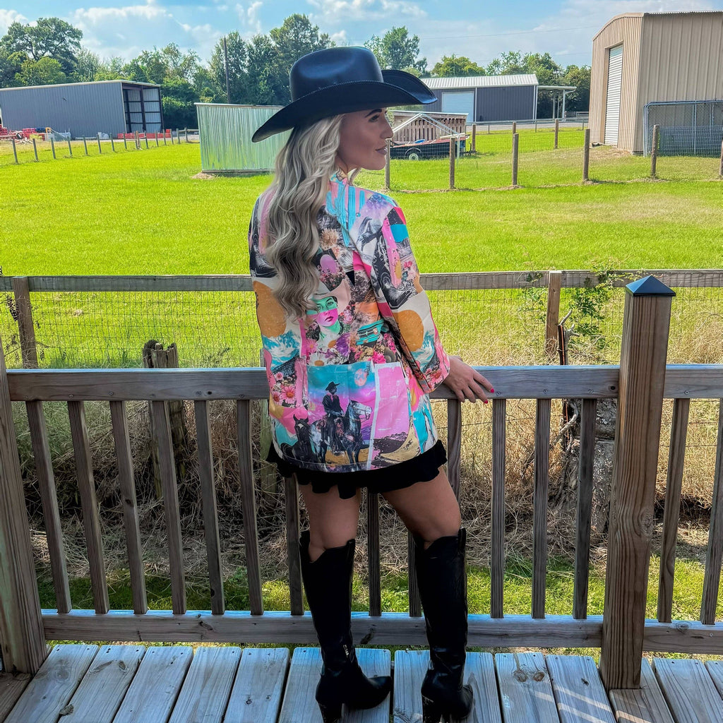 Baha Ranch Retro Pop Western Collage Blazer
