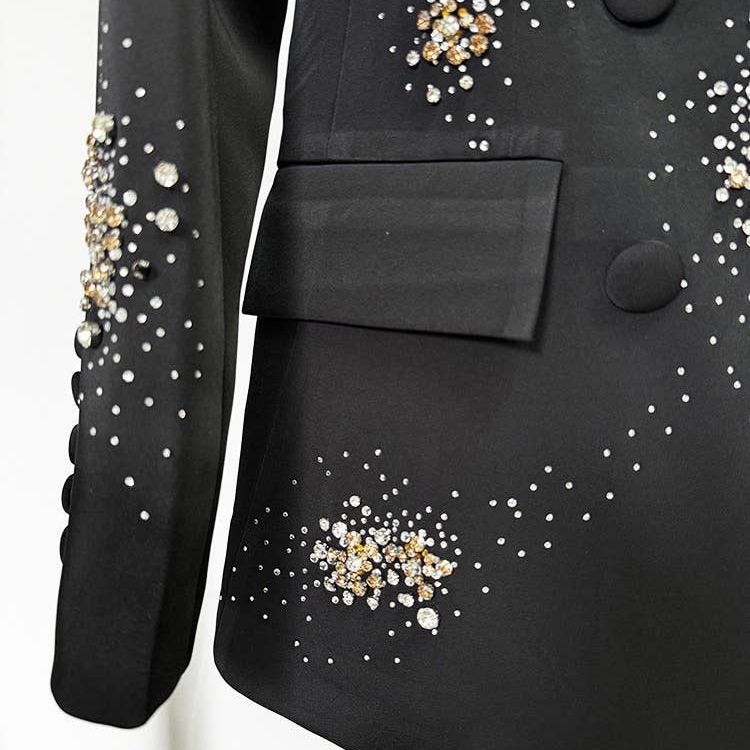 Beaded Diamond-Embellished Black Suit Set