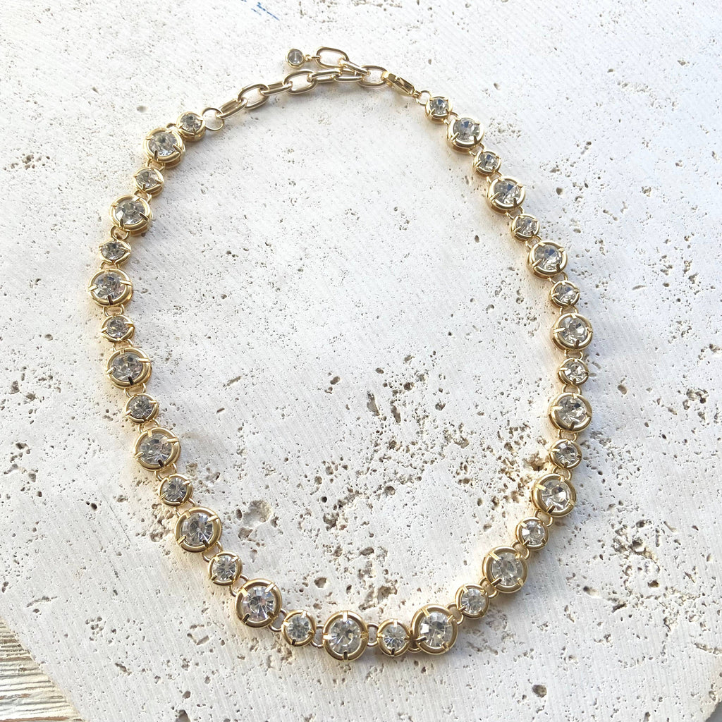 Chunky crystal clear statement necklace tennis