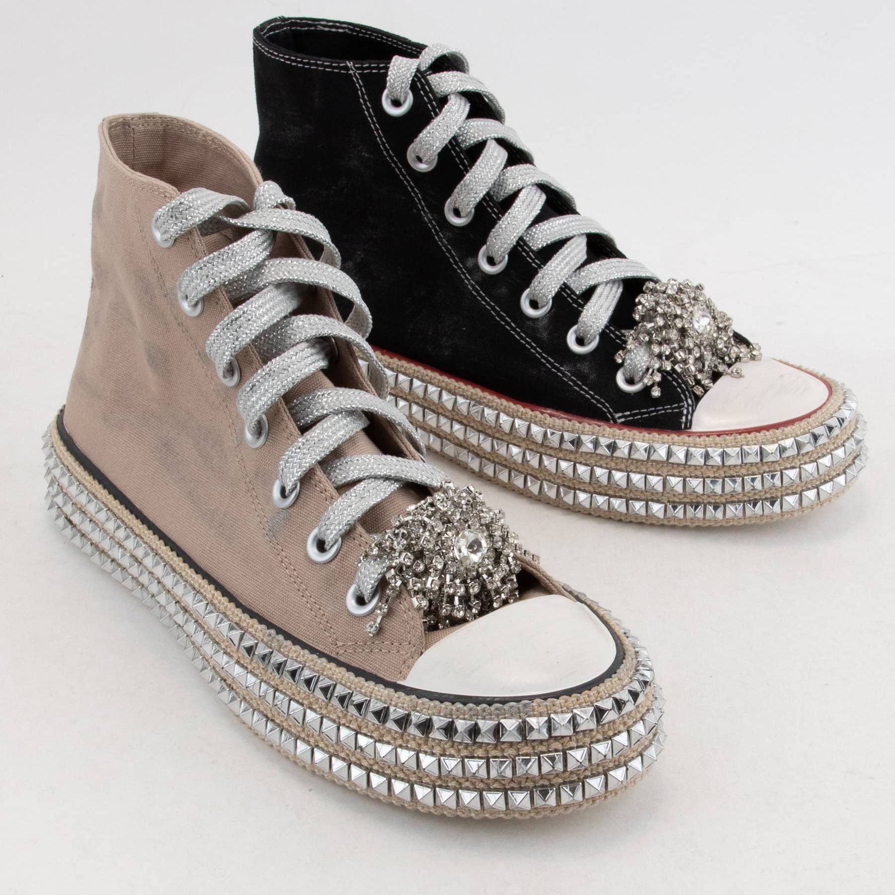 BEDAZZELED DECOR ROCKSTUD PLATFORM HIGH TOP SNEAKERS