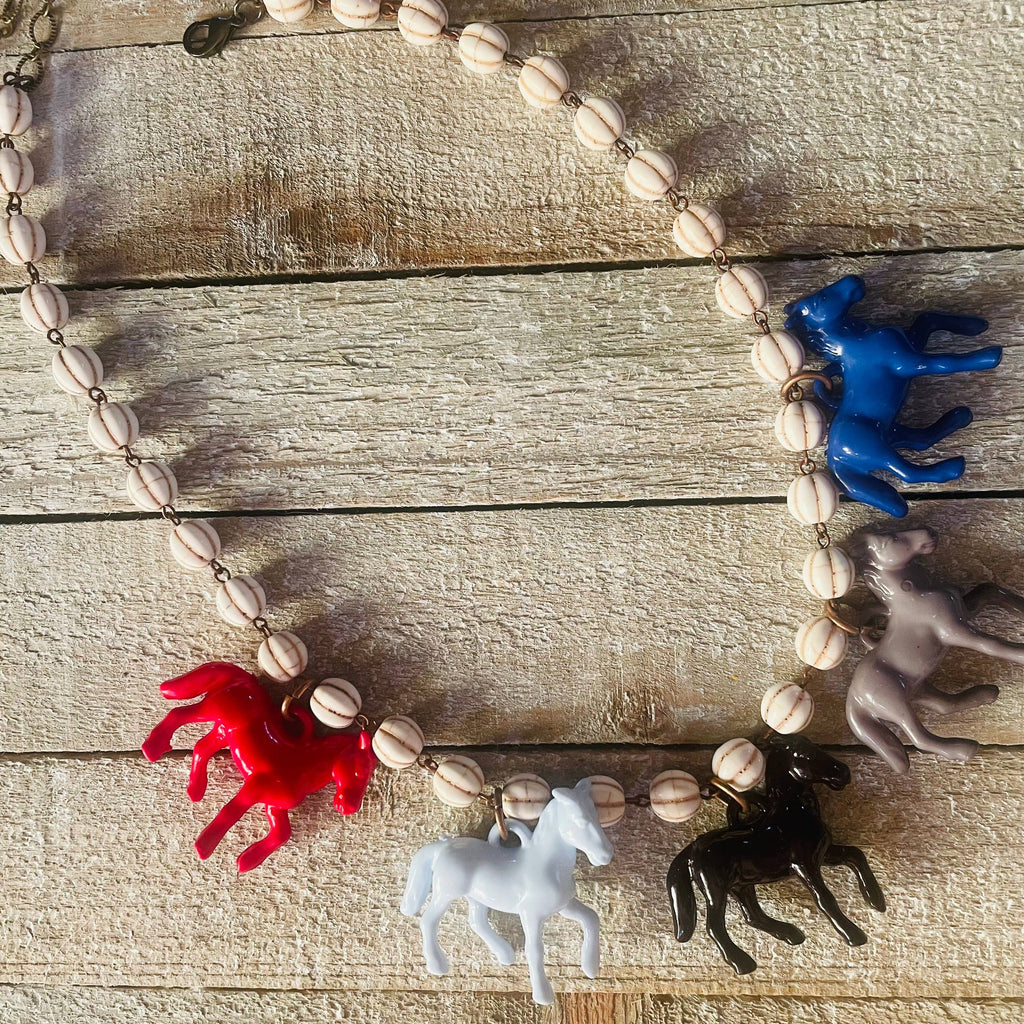 Pony Horse Club Necklace on Cream Beads 