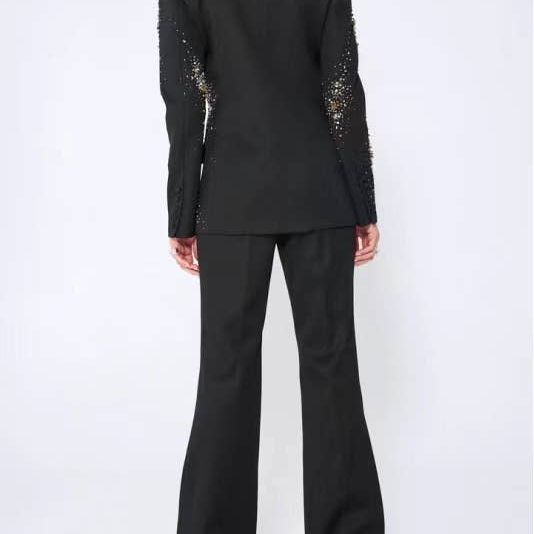 Beaded Diamond-Embellished Black Suit Set
