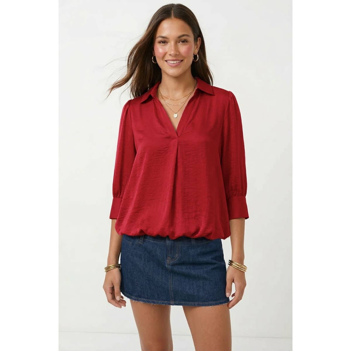 Naked Zebra high-low bubble-hem blouse on model