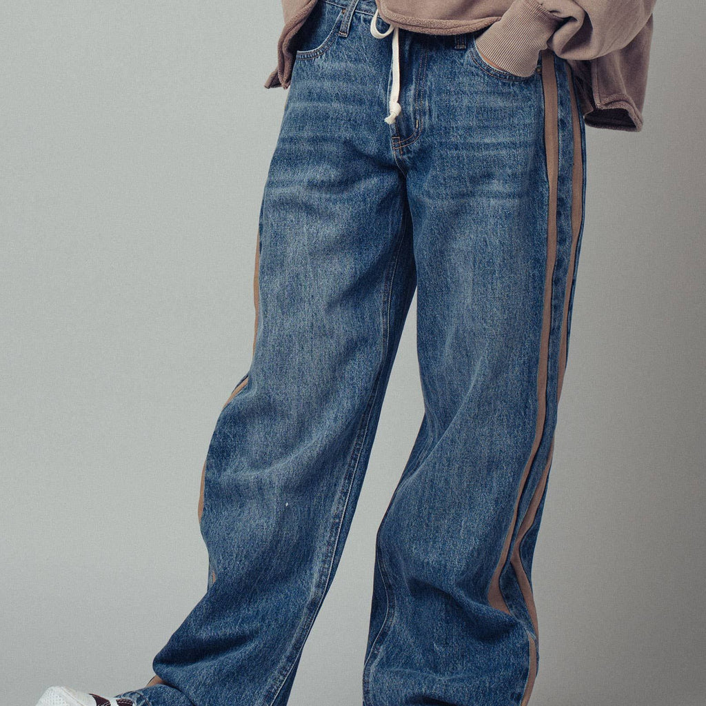 Wide-Leg Utility Stripe Denim Jeans
