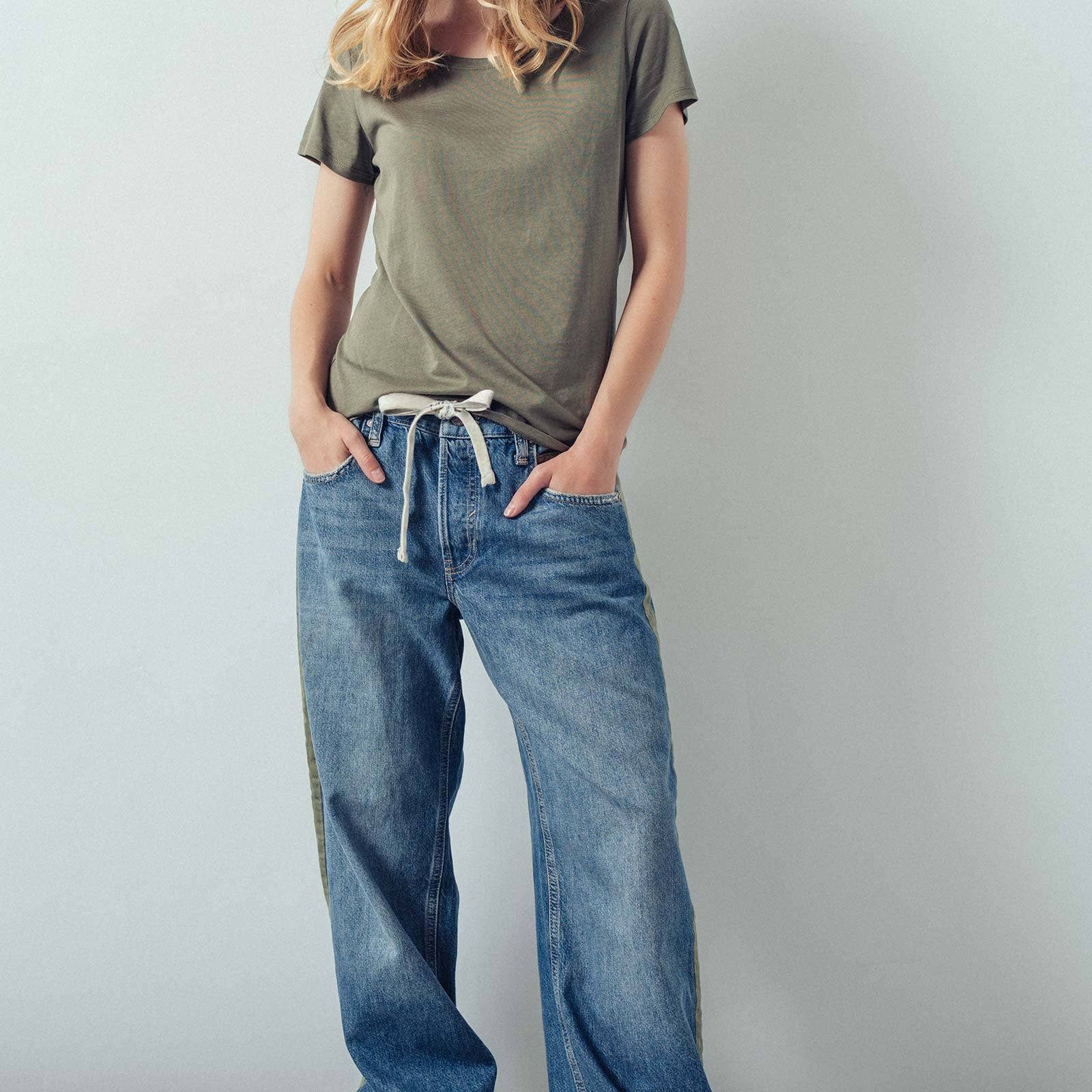 Wide-Leg Utility Stripe Denim Jeans