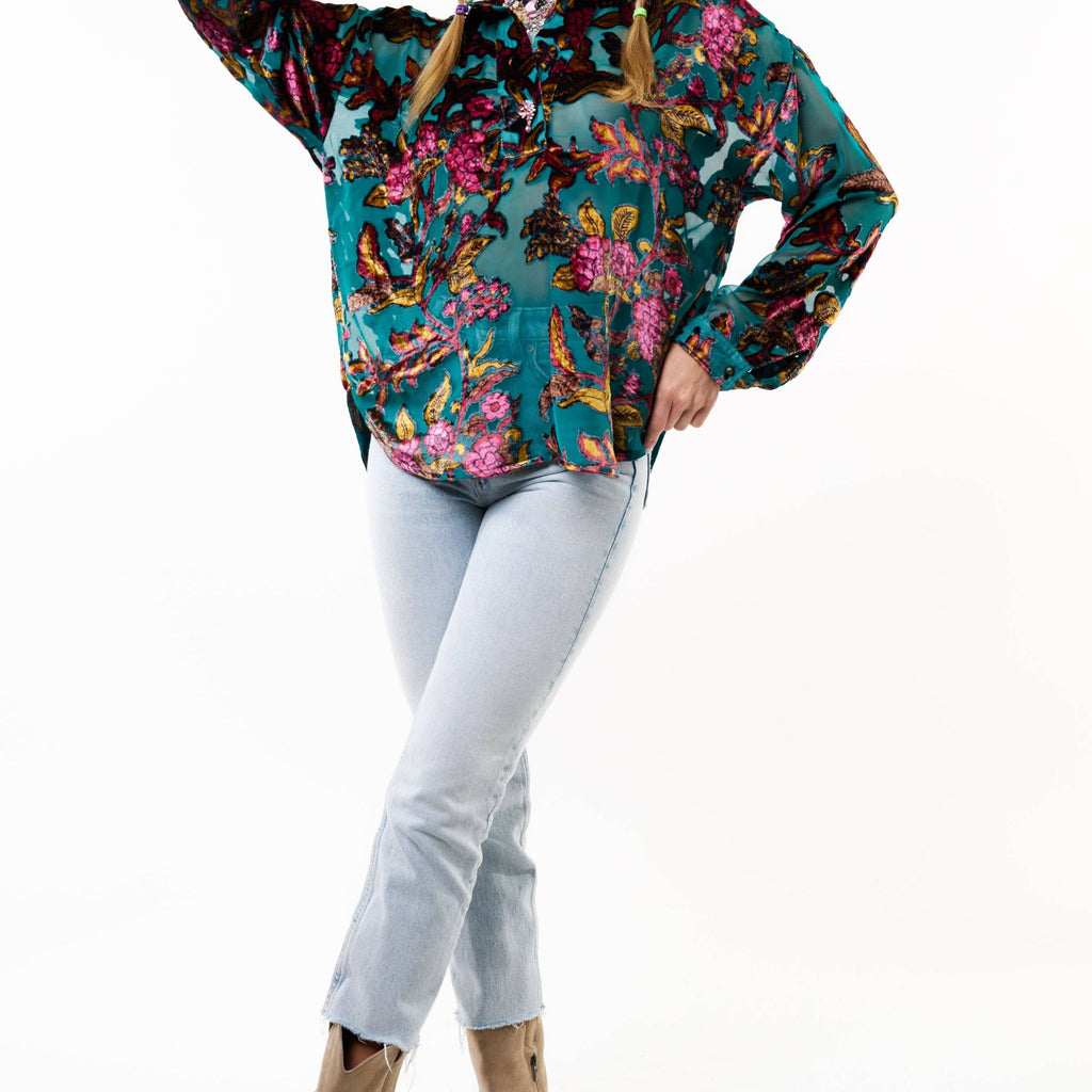 Holiday Jewels Burnout Velvet Blouse