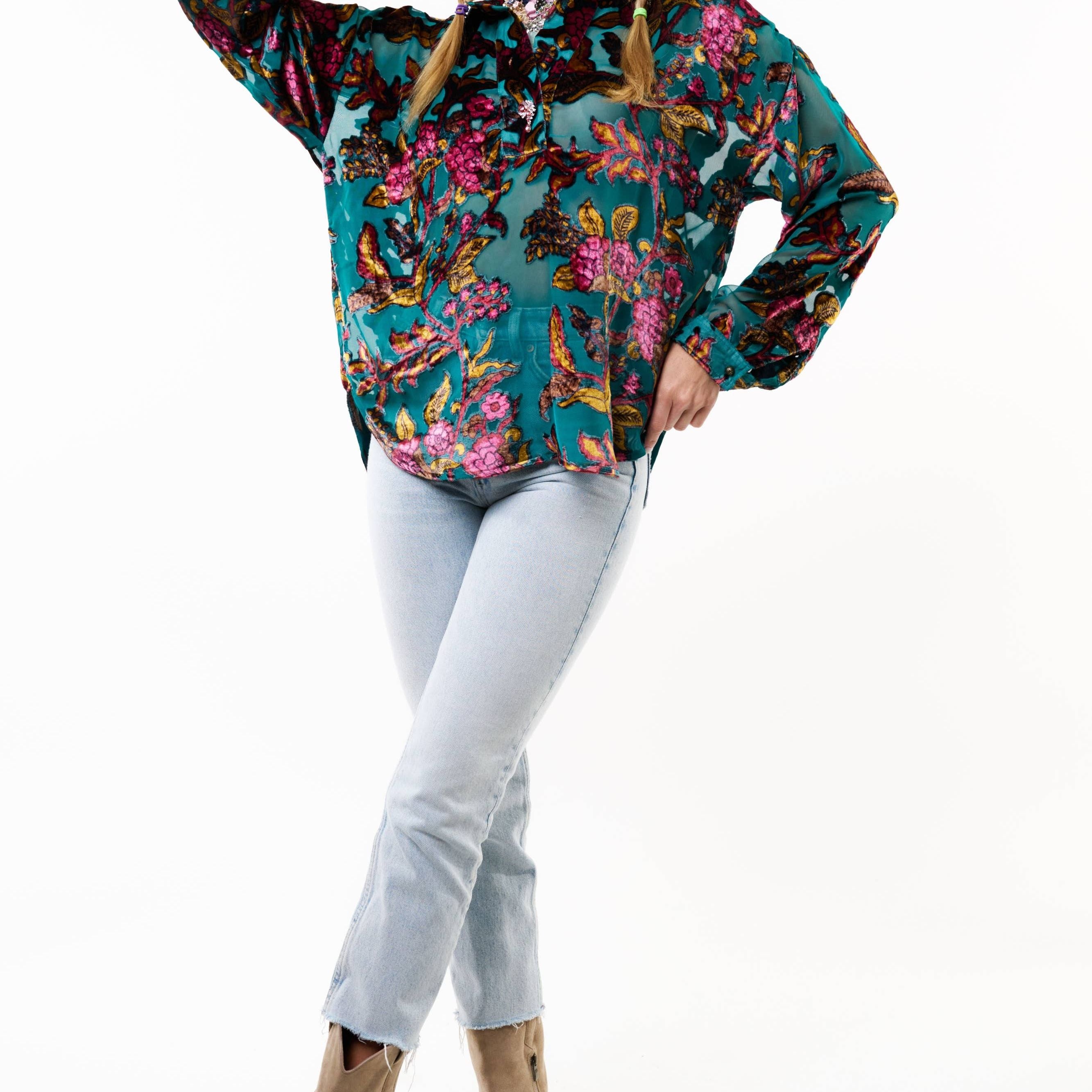 Holiday Jewels Burnout Velvet Blouse
