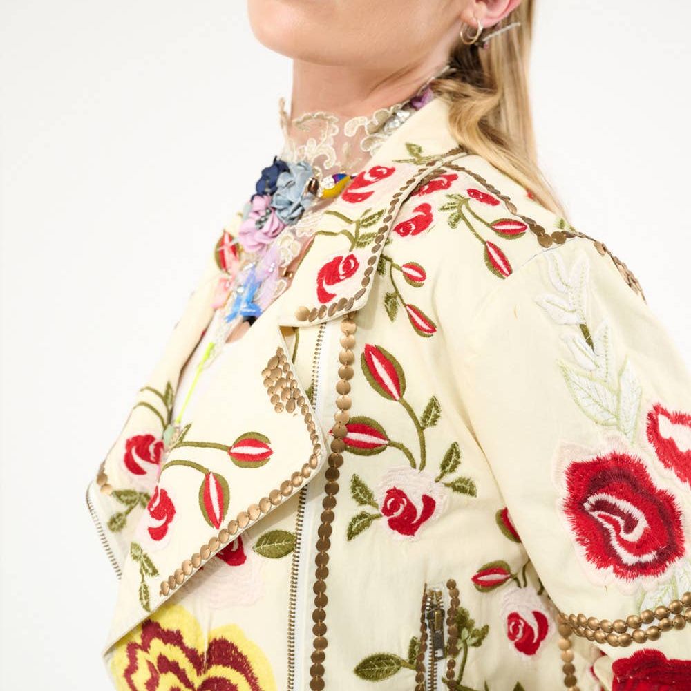 Carmen Embroidered Denim Motorcycle Jacket