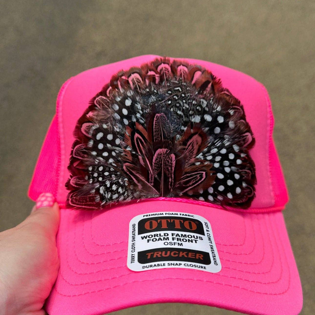 HOT PINK FEATHER TRUCKER HAT