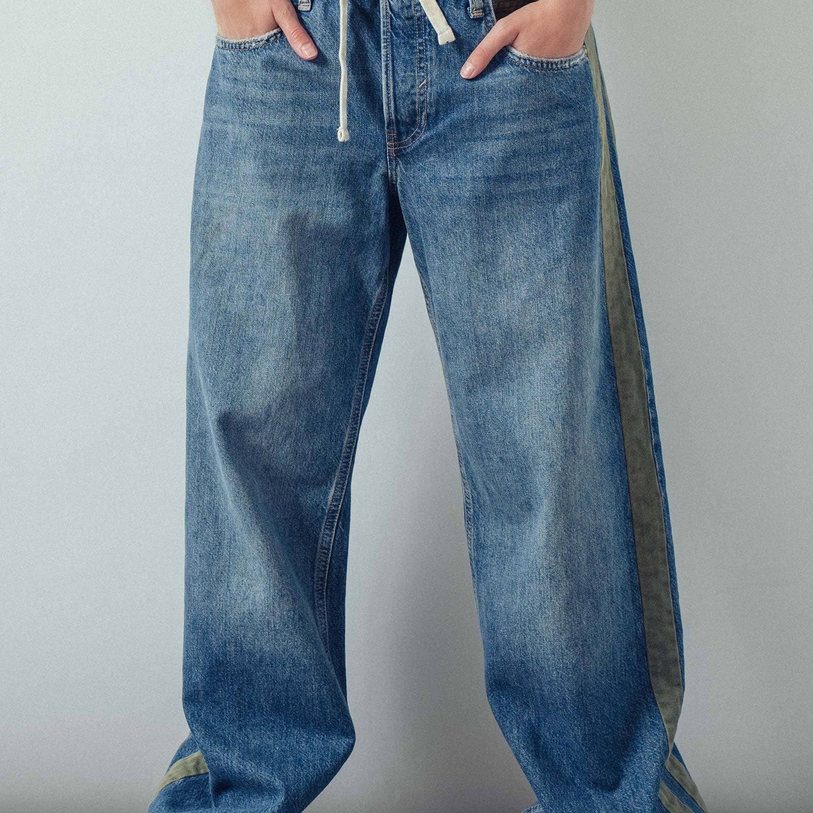 Wide-Leg Utility Stripe Denim Jeans