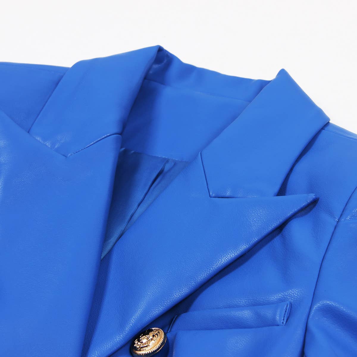Women Vivid Blue Faux Leather Slim Fit Blazer