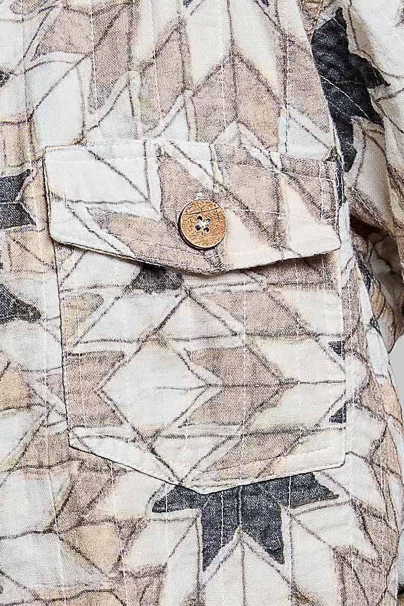 Geometric Star Wide Long Sleeve Quilted Stitch Woven Jacket