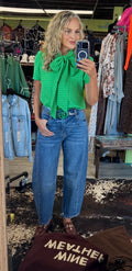 Green Gingham Bow Tie Short Sleeve