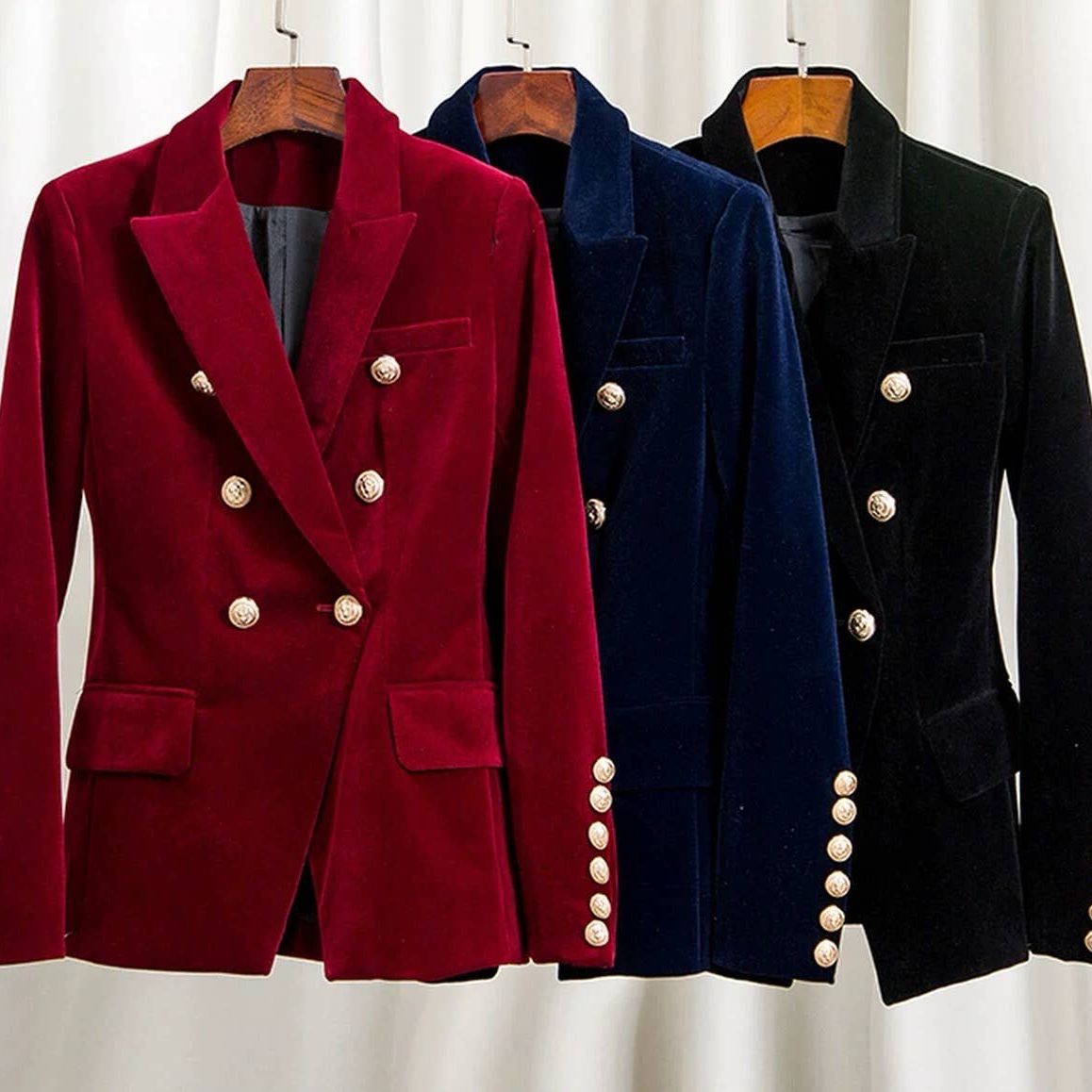 Velvet Double-Breasted Blazer for Women Autumn Winter