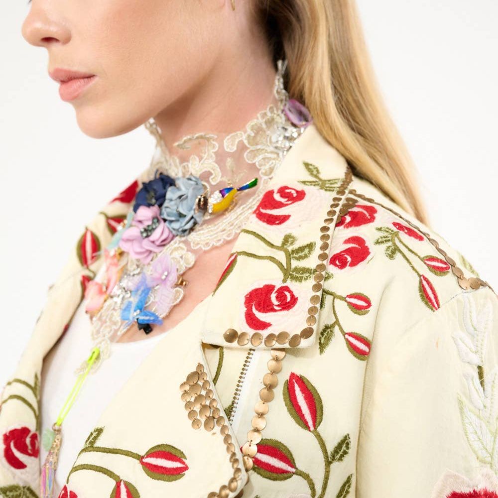 Carmen Embroidered Denim Motorcycle Jacket