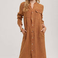 WASHED DENIM MIDI BUTTON DOWN SHIRT DRESS