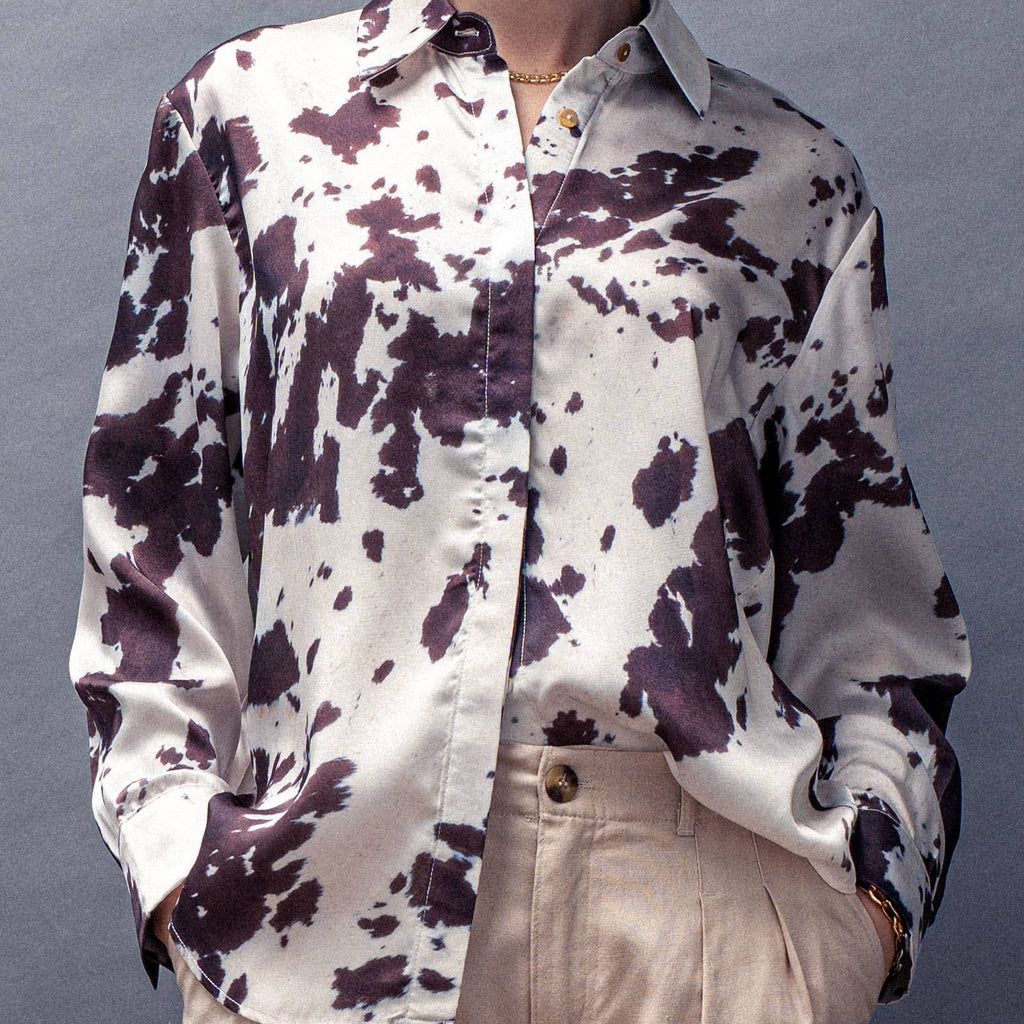 Cowhide Print Western Button Down Shirt