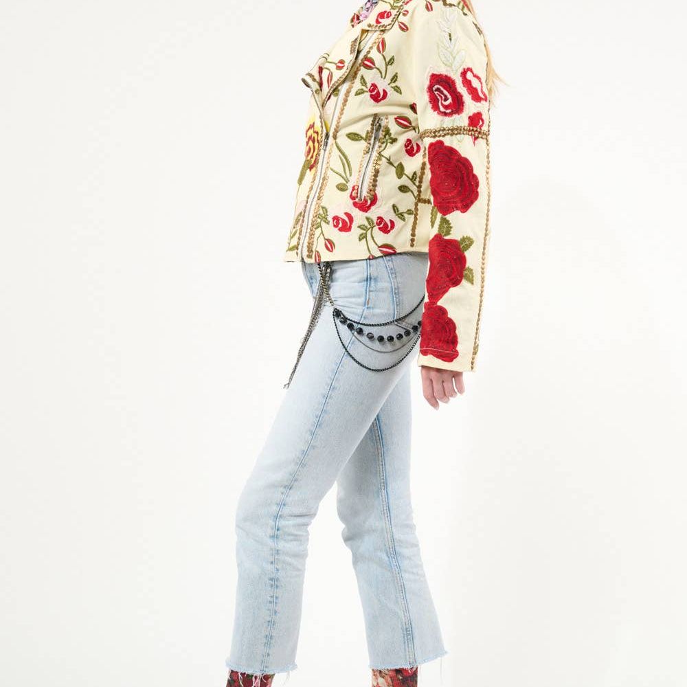 Carmen Embroidered Denim Motorcycle Jacket