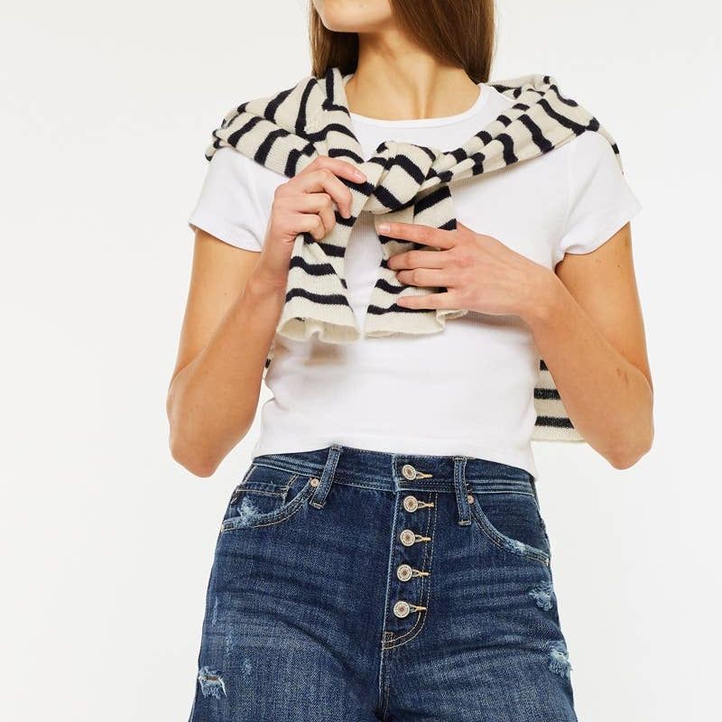 HIGH RISE DISTRESSED MOM SHORTS DARK WASH