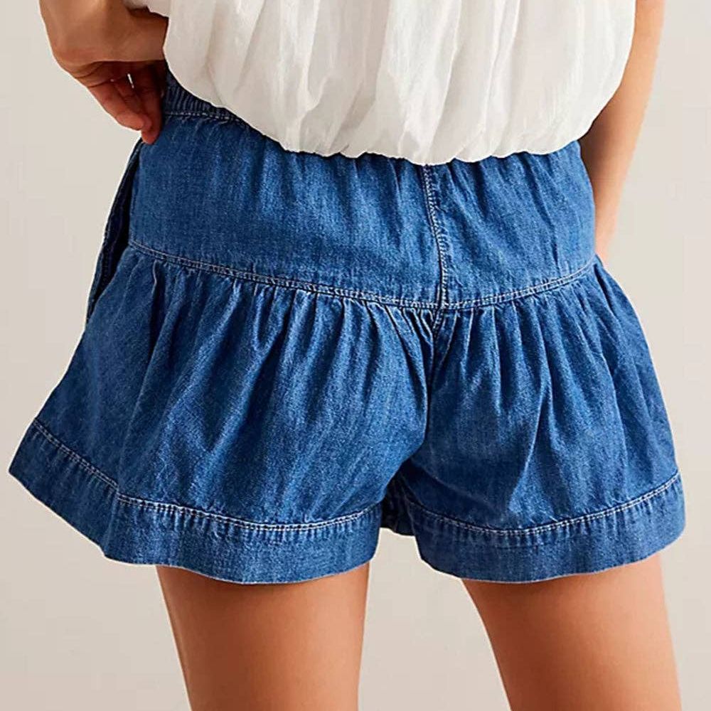 Ladies Solid Color Cotton Denim Shorts