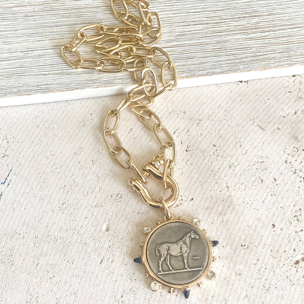 Horse coin shackle necklace  Equestrian derby  jewelry 