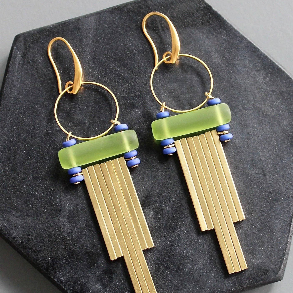 KYLE68 green and cobalt geometric earrings