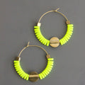 WLLE07 Neon yellow glass hoop earrings